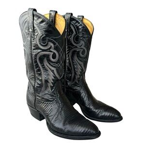 Tony Lama Lizard Cowboy Boots Western Black Leather